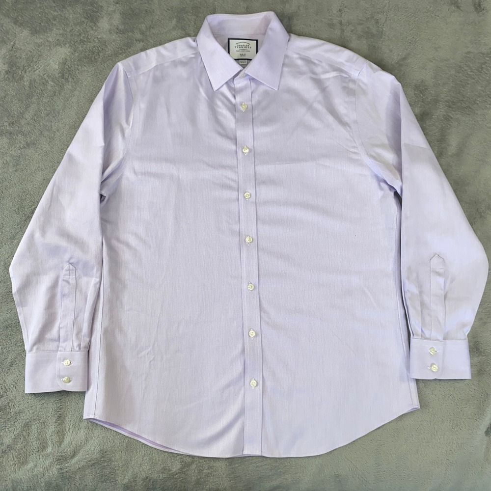 Charles Tyrwhitt Dress Shirt Mens 16.5 34 Purple Slim Fit Non-Iron Micro Diamond